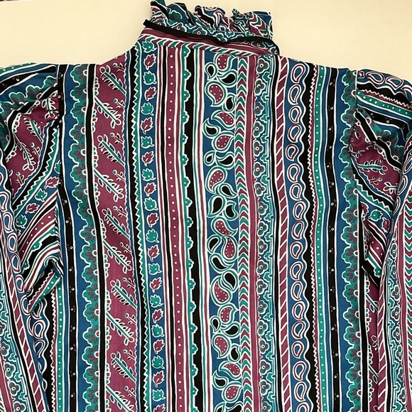 Cristin Stevens Vintage High Neck Lightweight Paisley Stripe Ruffle Blouse Top - Picture 14 of 14